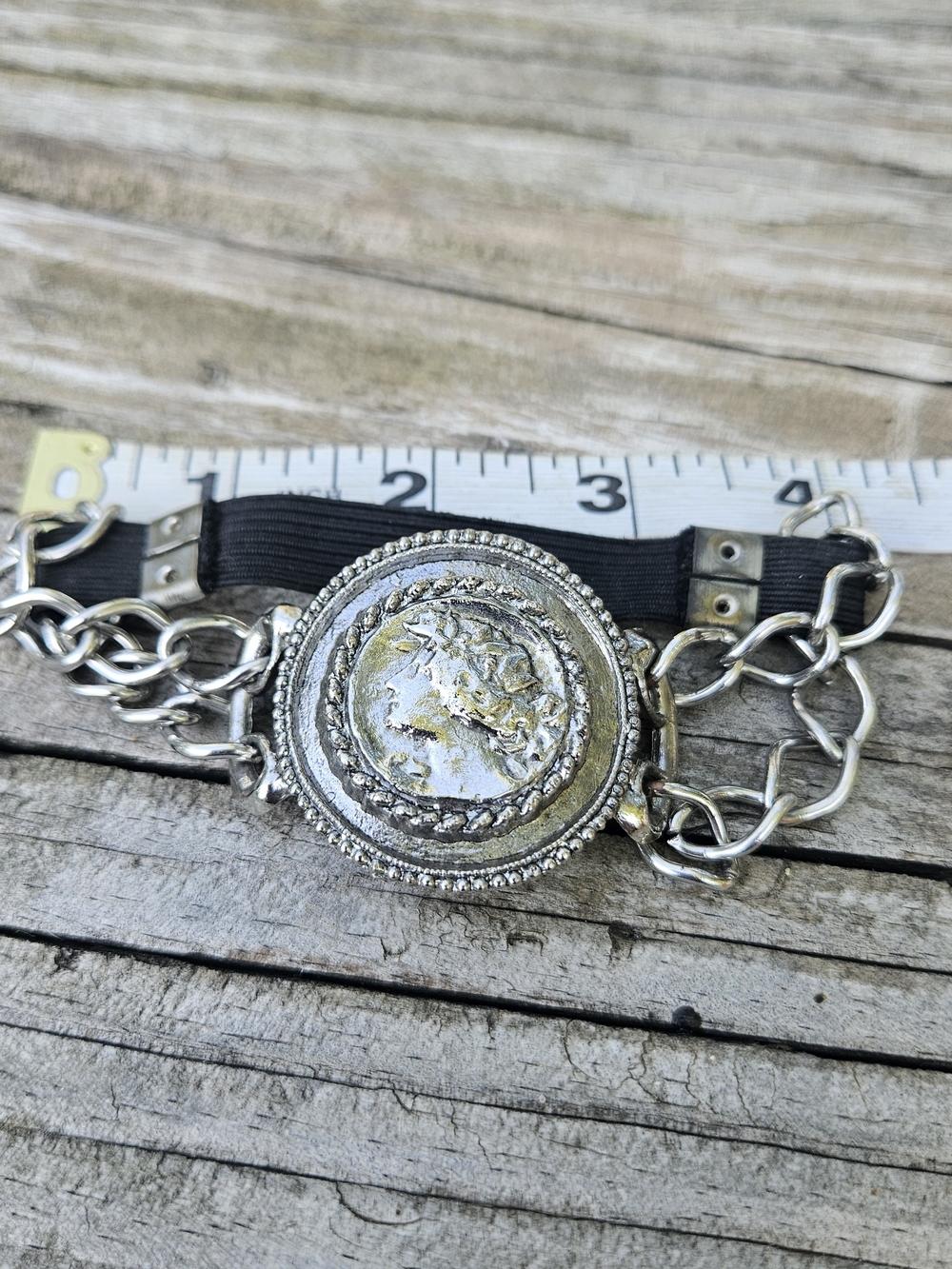 Silvertone Medallion Romam a Central Round Costume Cuff